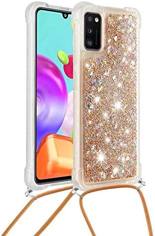 Caixa Flipbird para Galaxy A41, Liquid Sparkle Glitter Case com Kickstand, Bling Diamond Bumper com protetor de anel e cordão