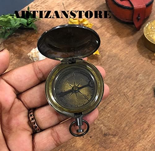 Brass Push Open Compass steampunk Acessório Antiquado acabamento bonito de presente artesanal Compass de bolso da bússola direcional