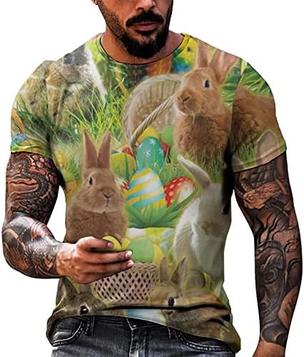 2023 Novos homens Primavera e verão Celebração de Páscoa Casual vintage angustiado Print parcial Print camiseta redonda pescoço