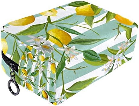 Tbouobt Sacos cosméticos para mulheres, Bolsa de maquiagem Acessórios de bolsas de higiene pessoal de viagem Organizador, listras verdes de frutas de frutas de flores de limão