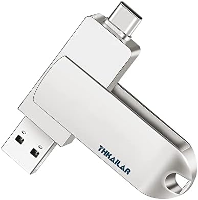 THKARAAR 256GB USB C Drive flash e USB 3.0, 2 em 1 USB A para USB C Drive de polegar, Jump Drive/Memory Stick Portas duplas com corrente