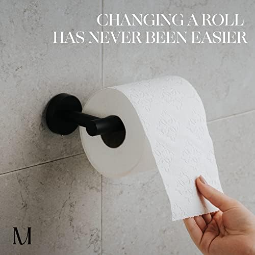 Marmolux ACC 2 PCS Conjunto de hardware do banheiro preto fosco - Suporte de toalha de mão para parede do banheiro + suporte de parede de papel de papel higiênico preto | Rack de suporte para suporte de toalha Conjunto de banheiro em aço inoxidável