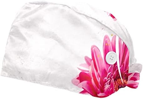 2 Pacote de unicórnio de embalagem com flores Pink Work Caps com banda de moletom para homens, Bouffant Scrub Turban Cap