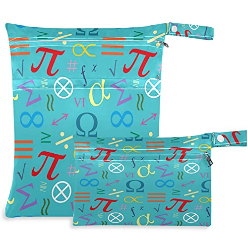VISESUNNY Símbolo matemático 2pcs Saco molhado com bolsos com zíper lava -vagaroso lavável para viajar, praia, piscina, creche,