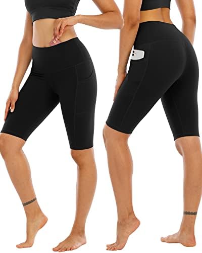 WHOUare 4 Pack Biker Yoga Shorts com bolsos para mulheres, shorts de ginástica de ginástica atlética de cintura alta Controle