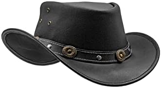 Hadzam Choused Leature Cowboy Chapéu | Chapéu ocidental para chuva | Chapéus de couro duráveis ​​para homens | Chapéu de fora
