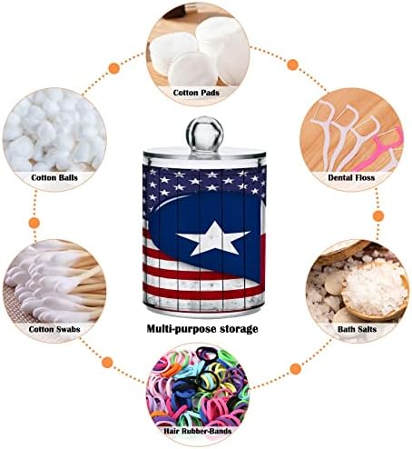 America Texas Flag algodão Swab Suports Recipientes de banheiro Jarros com tampas Conjunto de algodão Ball Pad Round Solder Jar para cotonetes de algodão Sais de banheira Bails Saltos de banheiros armazenamento, 4 pacote