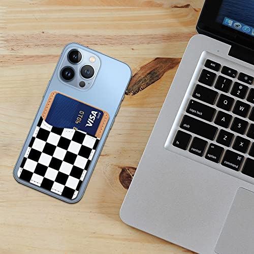 Carteira de cartão de crédito universal auto -adesiva FINCIBO PU para todos os telefones celulares móveis inteligentes - xadrez branco preto