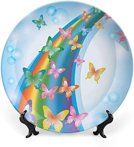 Xisunya prato decorativo de 8 polegadas, borboletas prato cerâmico, borboletas de arco -íris coloridas bolhas de fada fada na parede de cerâmica de impressão gráfica para casa e escritório decoração de parede