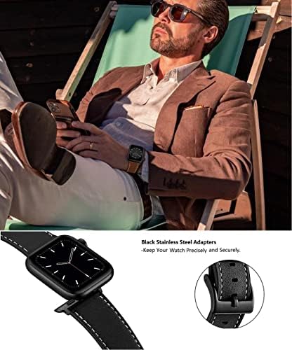Compatível com Apple Watch Band 49mm 45mm 44mm 42mm, faixa de couro genuína Substituição compatível com Apple Watch