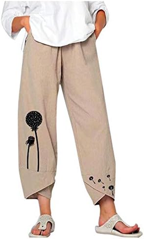 calça de perna larga de iopqo para mulheres linho de algodão cintura elástica de harém cortada calça hippie calça calça de moletom