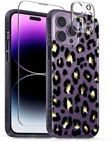 Scorpify iPhone 14 Pro Max Case para design de leopardo preto e dourado, capa de telefone fino e fofa para mulheres,