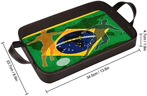 Bandeja decorativa de couro de futebol brasileiro Organizador de armazenamento de bandeja personalizado com alças para hotel em casa