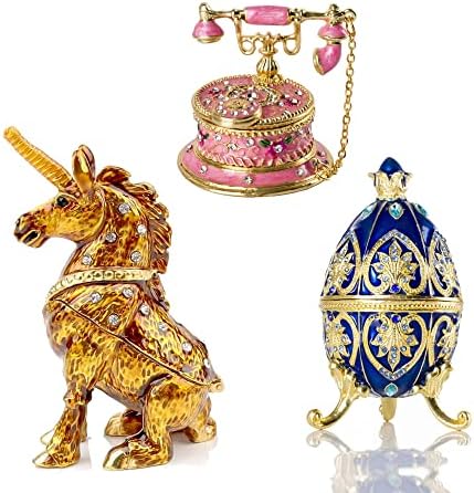 Faberge Egg Jewelry Boxes Unicorn Feliz e caixa telefônica