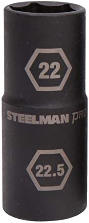 Steelman Pro 1/2 polegada de parede fina de 6 pontos 21,5 mm x 22,5 mm de toque de impacto duplo de ponta, aço durável resistente à corrosão, chamadas de laser gravado a laser