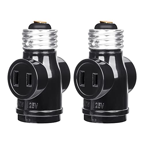 2 Pacote Ul listado E26 a 2 Adaptador de soquete de tomada polarizada, lâmpada de base média e26 alucset e26 para 2 plug