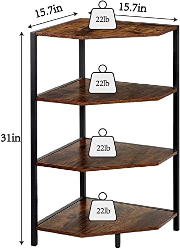 Estante de canto de 4 camadas de Vecelo, estante de estante de piso, prateleira de armazenamento, 31 em Stand Plant for Home Office,