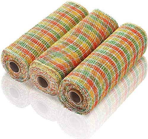 3 rolos de verão poly turlap malha de 10 polegadas xadrez de margem de decoração malha amarela verde e laranja com várias