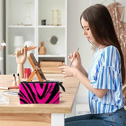 Tbouobt Bolsa cosmética para mulheres, bolsas de maquiagem Bolsa de higiene pessoal espaçosa presente de viagem, moda de padrão de zebra rosa