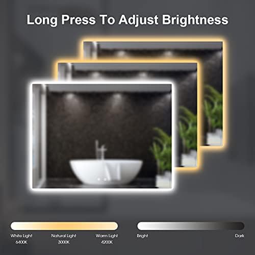 Iowvoe LED Banheiro Espelho de 20 x 28 polegadas com luz de fundo, espelho de vaidade iluminada montada na parede com anti-capa, 3 cores, função de memória