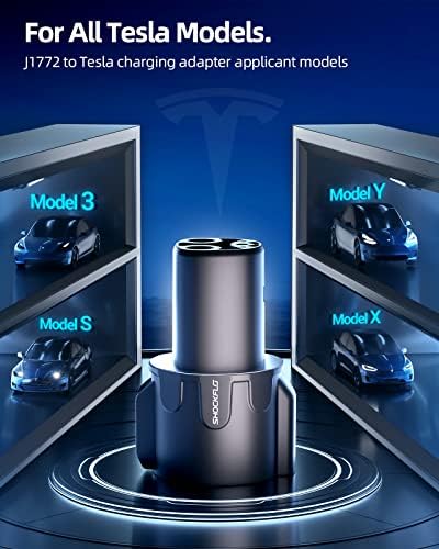 Shockflo J1772 para o adaptador de carregamento Tesla, 80a/240V AC, SAE J1772 Adaptador de carregamento, adequado para Tesla
