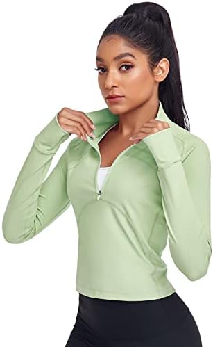Hiskywin feminino upf 50+ Proteção solar tops de manga comprida Half-zip buraco de phole de desempenho de desempenho ao ar livre camisa de exercícios