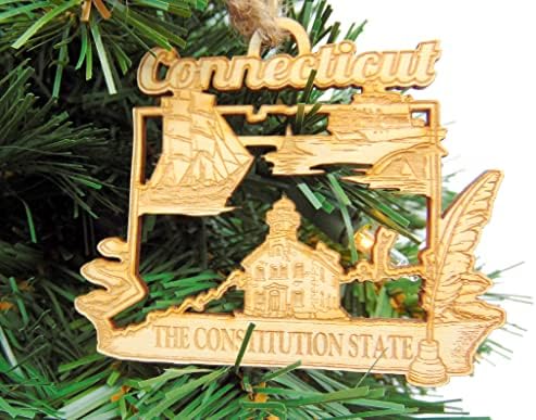 Ornamento Connecticut decoração de árvore de Natal de madeira feita à mão com barbante de barbante