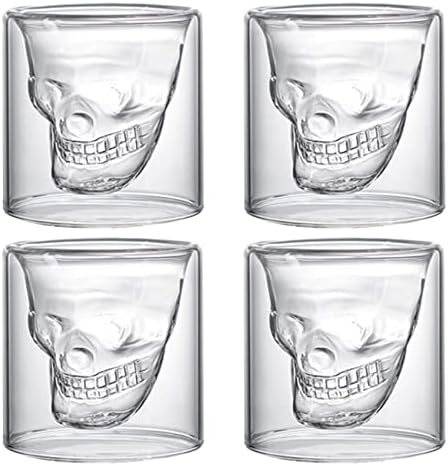 Dsyj Skull Face Shot Gixas Base pesada Copas de cristal conjunto de 4, festas de festas e bebidas para bebidas para bebidas para