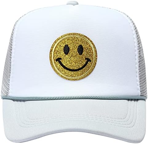 Lin Su Moda Smile Face lantejas de beisebol imprimindo neon high Crown Mesh Mesh Back Trucker Hat para homens e mulheres