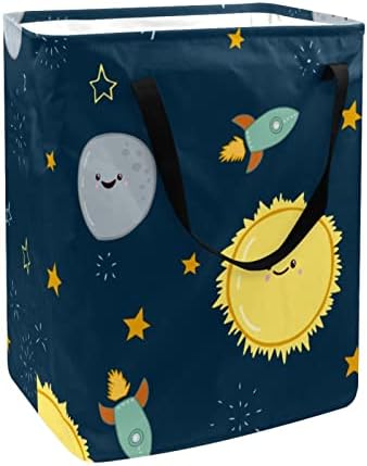 Space Sun Rocket Stars Padrão Imprimir cesto de lavanderia dobrável, cestas de lavanderia à prova d'água 60L Lavagem de roupas de roupas de roupas para o dormitório quarto do banheiro