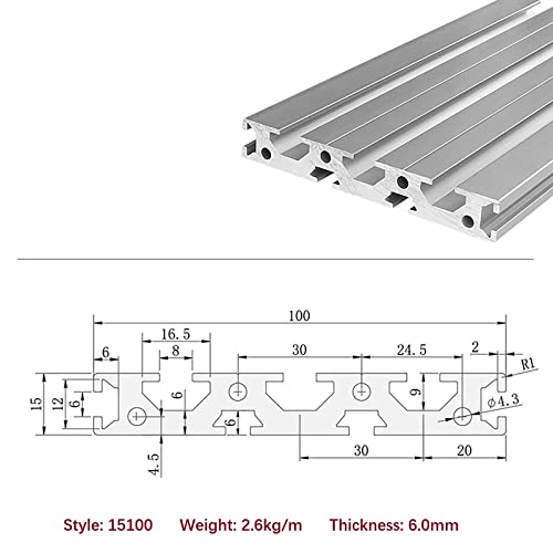 Mssoomm 2 pacote 15100 Extrusão de alumínio Comprimento do perfil 44,09 polegadas / 1120mm prata, 15 x 100mm 15 séries