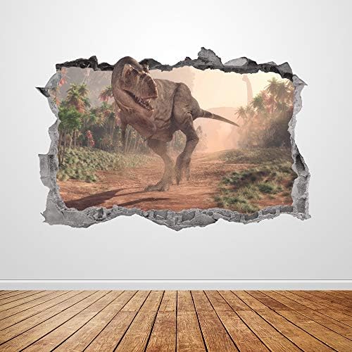 Arte do decalque de parede de Jurassic T Rex Smashed 3D Graphic Dinosaur Sticker Mural Poster Kids Room Decoração Presente Up389