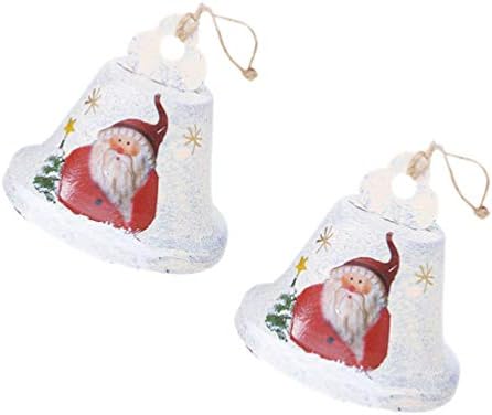 NUOBESTY 2PCS Ornamentos de campainha de natal Decorações penduradas Decorações Ornamentos de Papai Noel Pattern Sells de ferro com corda de cânhamo Branco