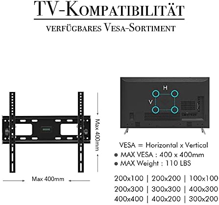 Parede de TV de aço inoxidável está alto para a maioria das TVs curvas planas de 32 a 65 polegadas, parede de TV de tripé Stand até 50 kg de altura de inclinação ajustável, max vesa 400x400mm