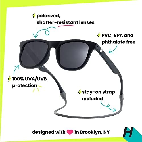 Óculos de sol polarizados com hipsterkid com alça para infantil/criança | Quadro flexível, proteção UV - WayFarer, idades de 0-2