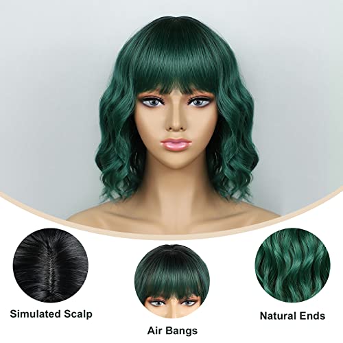 peruca verde de Noomby com franja peruca verde escura para mulheres ombre peruca verde wavy perucas verdes comprimento de ombro calor