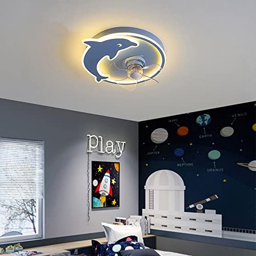CCTUNG Blue Dolphin Bedroom TETELOING TEDSOM COM LUZES, 19.7in Silent Invisible LED LED Montar Luz do ventilador de baixo perfil para o quarto de crianças