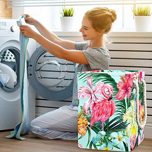 Deyya Cestas de lavanderia à prova d'água Alto resistente aquarela dobrável aquarela flamingo Floral Tropical Palm Print Horse