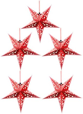 Kesyoo 5pcs papel lanternas estrela teto pendurado abajur para o casamento de casamento leve Festa de Natal Decoração de 30cm Red