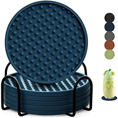 Coasters for Drinks 6 Pack Drink Coasters com suporte, montanha-russa de silicone resistente ao calor Proteção de mesa, montanhas-russas