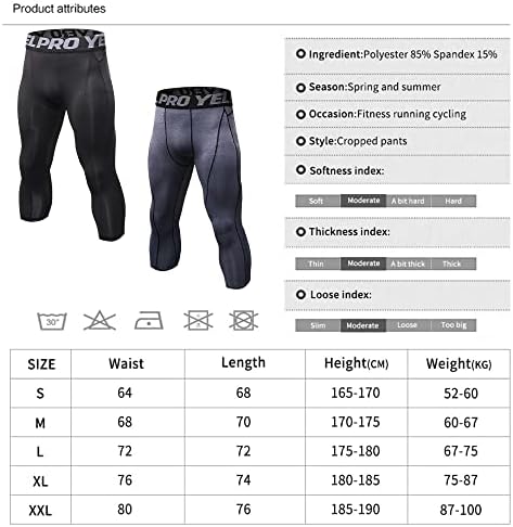 Eargfm 3/4 Leggings atléticos para homens Calças de compressão com bolsos executando calças justas de base seca de base seca Capri
