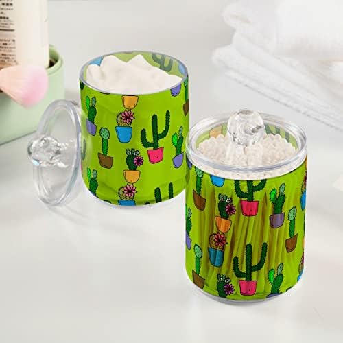 Yyzzh Cactus Bonsai com Flower in Colorful em vaso verde de 2 pacote QTIP Dispensador para algodão Swab Ball Round Pads
