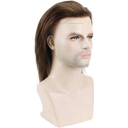 Voloria 12 Long Hair Men's Toupee Virgin Human Hair Replacement System para homens 10 x8 Tamanho da base #3 Cor marrom