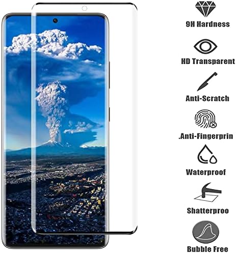 [2+1 pacote] Galaxy S21 Ultra Screen Protector 5G 6.8 , impressão digital compatível, dureza 9H, cobertura completa Protetor de tela de vidro temperado com temperamento curvo 3D para Samsung Galaxy S21 Ultra