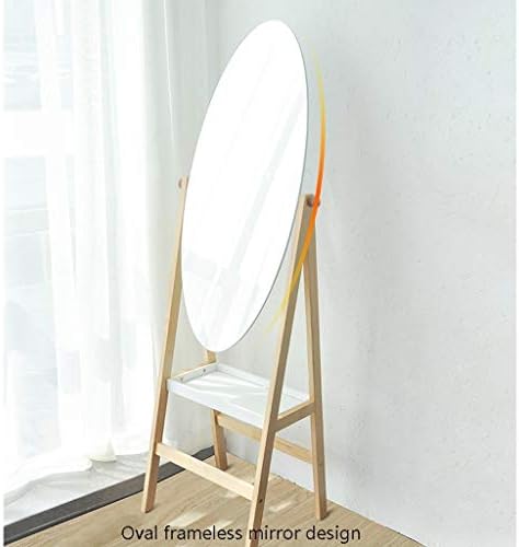 Espelho cosmético, espelho de molho em pé de piso espelho de madeira oval de madeira de maquiagem com espelho espelho ajustável