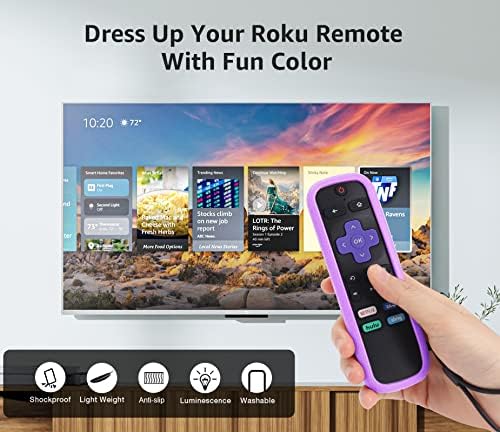 Caso 2Pack para Roku Remote, capa remota para Roku Voice Remote/Hisense/Tcl Roku TV Stick Stick, Silicone Universal Protective Controller Sleeve para Roku TV Remote com colhedores brilho azul roxo