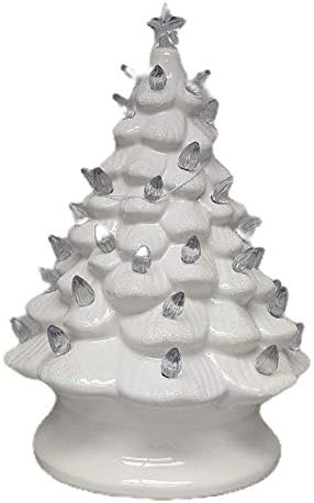 Youngs 90861 Árvore de Natal branca de cerâmica com luzes, altura de 8 polegadas, branco