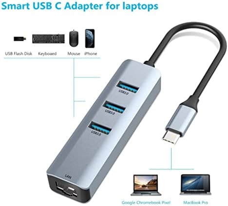N/A USB 3.0 Hub Tipo C Adaptador de rede Ethernet 1000 Mbps RJ45 USB-C 4 em 1 com 3 divisor USB 3.0 USB