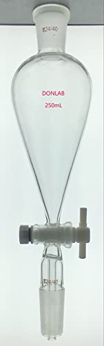 DONLAB EBJ-1000 VIDRO 1000ML Funil de separação cônica com articulação de vidro moído inferior 24/40, PTFE StopCork, tampa de
