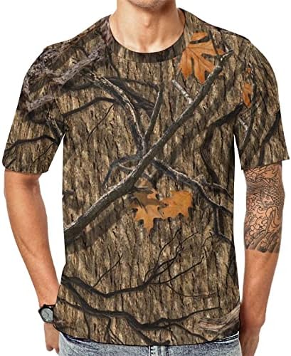 Deer Hunter Camo Pattern Padrão masculino de manga curta Camiseta de pisca de pescoço Tops de ajuste regular